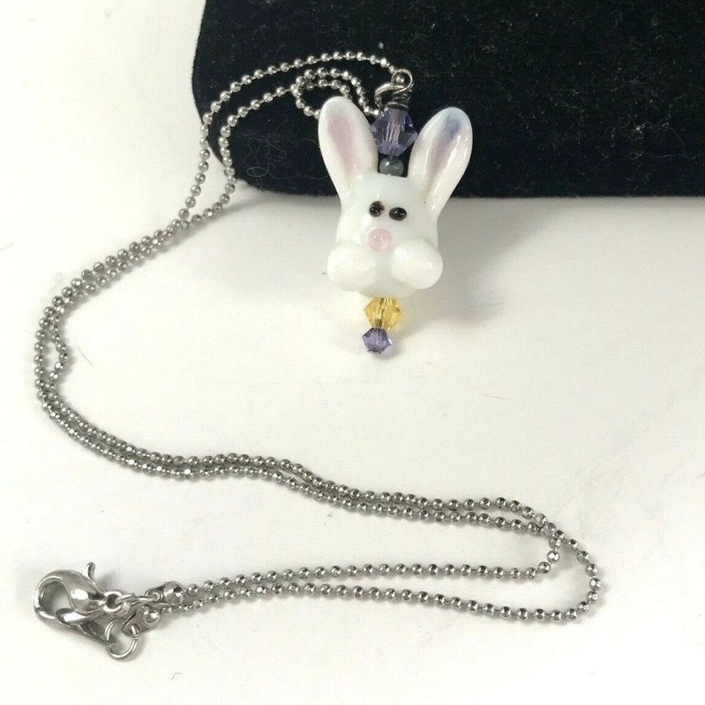 Bunny Rabbit Pendant Necklace Silver Chain Easter